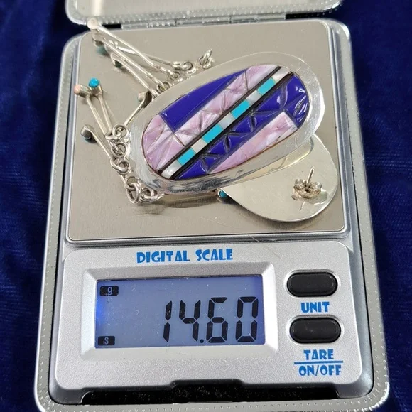 Vintage Native American Multi Stone On Sterling Silver Dangle Earrings Post - Picture 16 of 16